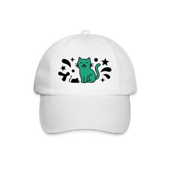 Grinsende Katze Maus Grafik - Baseballkappe - Weiß/Weiß - Vorne