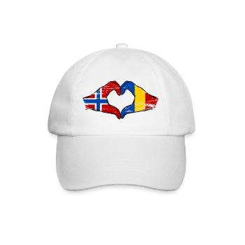 Norwegen Rumänien Flagge Hände Herzform used - Baseballkappe - Weiß/Weiß - Vorne