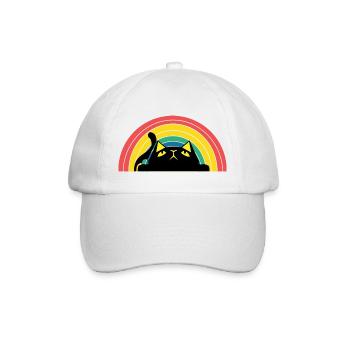 Katze Regenbogen Silhouette - Baseballkappe - Weiß/Weiß - Vorne
