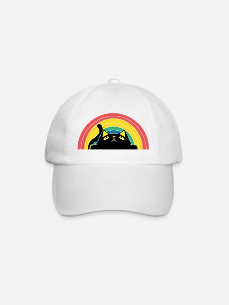 Katze Regenbogen Silhouette - Baseballkappe - Weiß/Weiß