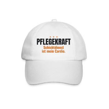 Pflegekraft Shirt – Schichtdienst ist mein Cardio - Baseballkappe - Weiß/Weiß - Vorne