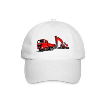 Baustelle mit Bagger und Kipplaster - Baseballkappe - Weiß/Weiß - Vorne
