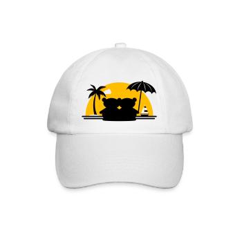 Teddybären Palmenstrand Segelboot Sonnenuntergang - Baseballkappe - Weiß/Weiß - Vorne