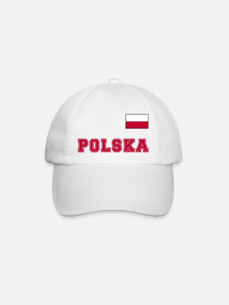 Polen Trikot Look – POLSKA mit Fahne bzw. Flagge - Baseballkappe - Weiß/Weiß