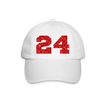 Nummer 24 Roter Glitzer - 24-jähriges Jubiläum - Baseballkappe - Weiß/Weiß - Vorne