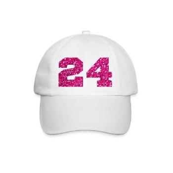 Nummer 24 Pink Glitter - 24-jähriges Jubiläum - Baseballkappe - Weiß/Weiß - Vorne