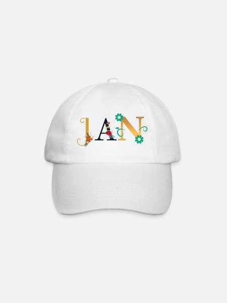 JAN Name mit Blumen geschmückt - Baseballkappe - Weiß/Weiß