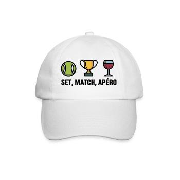 Set, Match, Tennis Humor Aperitif - Baseballkappe - Weiß/Weiß - Vorne
