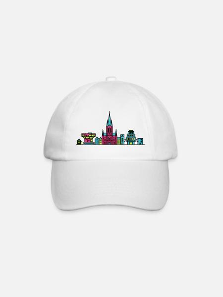 Antwerpener Stadtskyline-Kathedrale Moderne Linienkunst - Baseballkappe - Weiß/Weiß