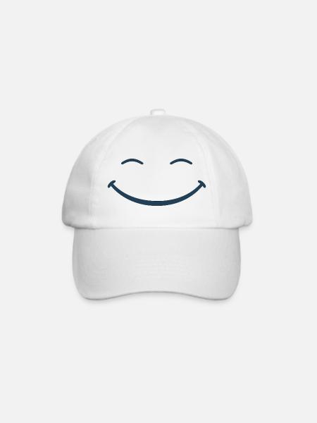 Blaues Minimal-Lächeln-Symbol - Baseballkappe - Weiß/Weiß