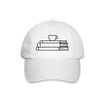 Bücherstapel Kaffee Tasse Outline - Baseballkappe - Weiß/Weiß - Vorne