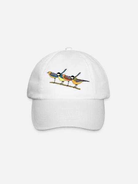 Bunte Vögel - Baseballkappe - Weiß/Weiß