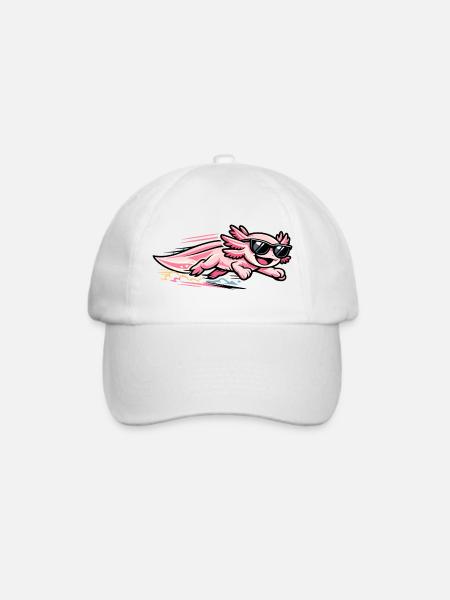 Pinkes Axolotl mit Sonnenbrille - Baseballkappe - Weiß/Weiß