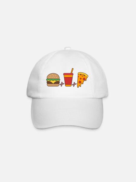Fast-Food-Trio: Burger, Limonade, Pizzastück fett gedruckt - Baseballkappe - Weiß/Weiß