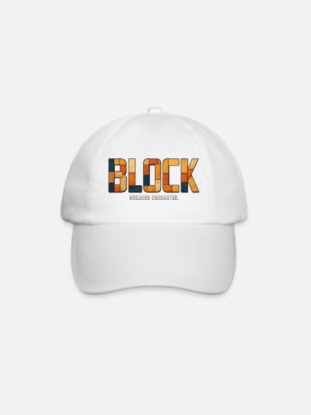 BLOCK – Charakterbau | Holzes Wortspiel - Baseballkappe - Weiß/Weiß