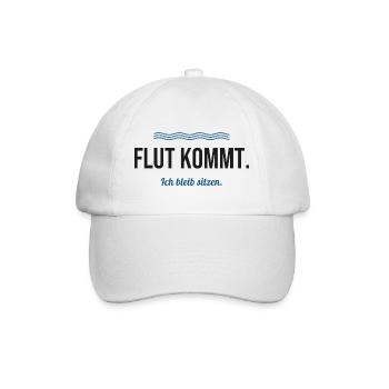 Flut kommt. Ich bleib sitzen. – Nordsee Spruch - Baseballkappe - Weiß/Weiß - Vorne