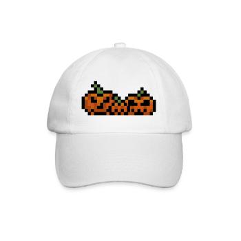 Pixel Kürbis Retro 8Bit Design - Baseballkappe - Weiß/Weiß - Vorne