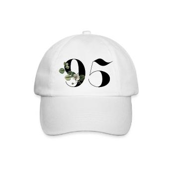 Nummer 95 Blumengrün - 95. Blumengeburtstag - Baseballkappe - Weiß/Weiß - Vorne