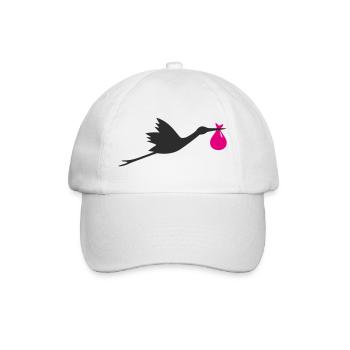 Klapperstorch Storch Mädchen rosa - Baseballkappe - Weiß/Weiß - Vorne