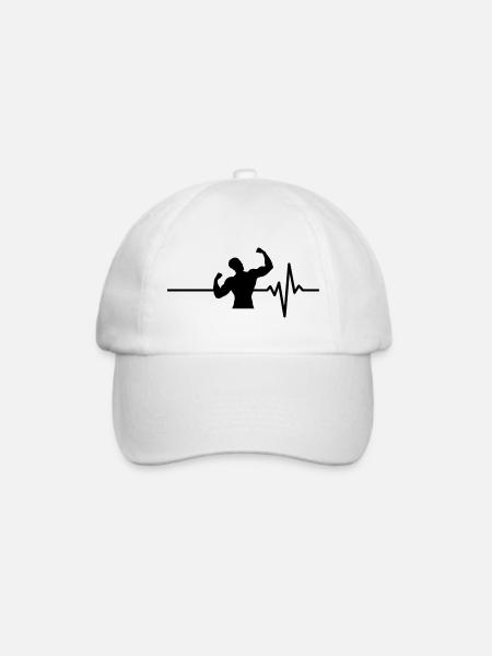 Gym, Fitnes ist mein Leben, Herzschlag, Fitness - Baseballkappe - Weiß/Weiß
