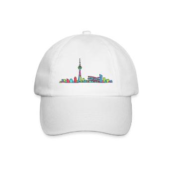 Stuttgarter Stadtskyline Fernsehturm Moderne Linienzeichnung - Baseballkappe - Weiß/Weiß - Vorne