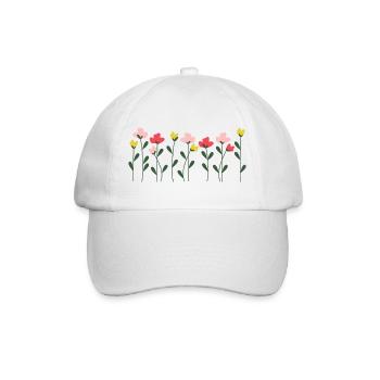 Herzblumen auf minimalem Schwarz - Baseballkappe - Weiß/Weiß - Vorne