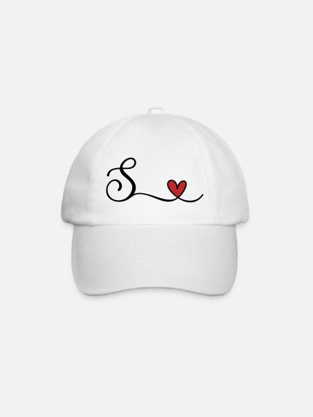Buchstabe S Monogramm mit Herz - Baseballkappe - Weiß/Weiß