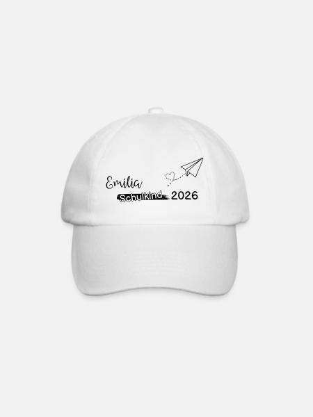 "Schulkind 2026" mit dem Namen des Schulkindes - Baseballkappe - Weiß/Weiß