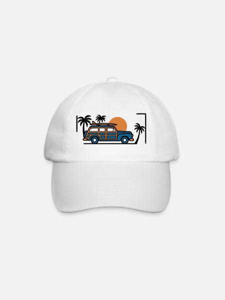 Retro Surf Auto Grafik - Baseballkappe - Weiß/Weiß