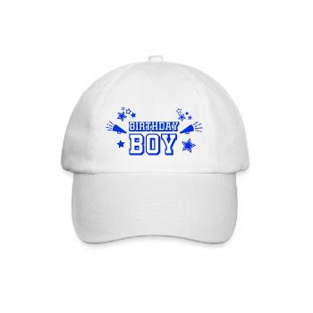 Text "Birthday Boy" mit Sternen und Megaphon - Baseballkappe - Weiß/Weiß - Vorne