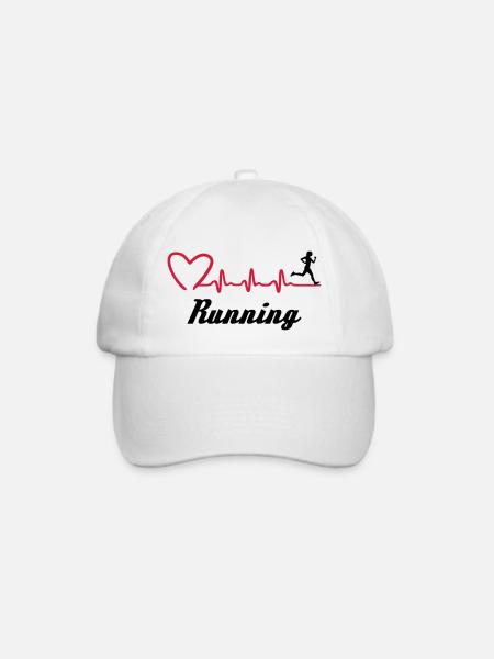 Läuferin und EKG Herzschlag, Laufen Puls - Baseballkappe - Weiß/Weiß