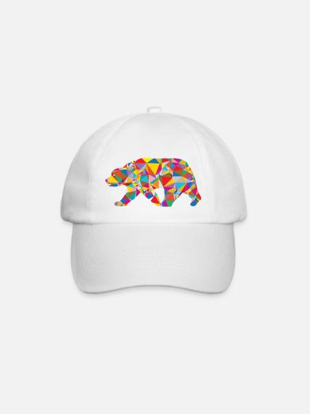 Bär - Low Poly - Art - Baseballkappe - Weiß/Weiß