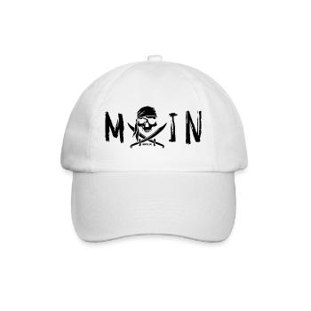 MOIN mit Totenkopf, Logo und Säbel schwarz - Baseballkappe - Weiß/Weiß - Vorne