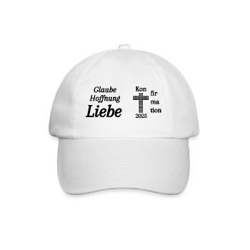 Konfirmation 2025 Glaube Hoffnung Liebe Bibel - Baseballkappe - Weiß/Weiß - Vorne