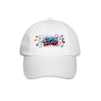 Superpapa Panorama Tasse Vati Papa Vatertag - Baseballkappe - Weiß/Weiß - Vorne