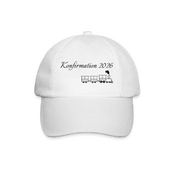 Konfirmation 2026 fahrender Zug dampfende Lok - Baseballkappe - Weiß/Weiß - Vorne