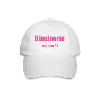 Bündnerin Was Sus?! Pink Text - Baseballkappe - Weiß/Weiß - Vorne
