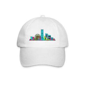 Yokohama City Skyline Wahrzeichen Turm-Kunst - Baseballkappe - Weiß/Weiß - Vorne