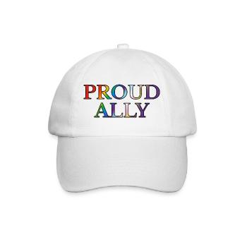Proud Ally Rainbow Text inklusive Flaggenfarben - Baseballkappe - Weiß/Weiß - Vorne