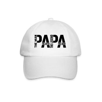 Papa The Man The Myth The Hero Vatertag Geschenk  - Baseballkappe - Weiß/Weiß - Vorne