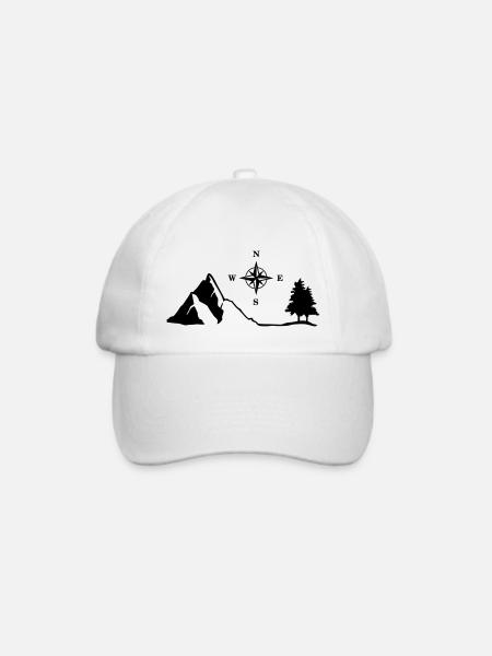 Natur, Berge, Kompass - Baseballkappe - Weiß/Weiß