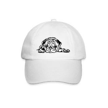 Mops liegend - Baseballkappe - Weiß/Weiß - Vorne