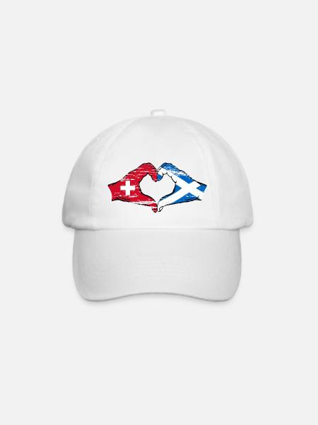 Schweiz Schottland Flagge Hände Herzform used - Baseballkappe - Weiß/Weiß