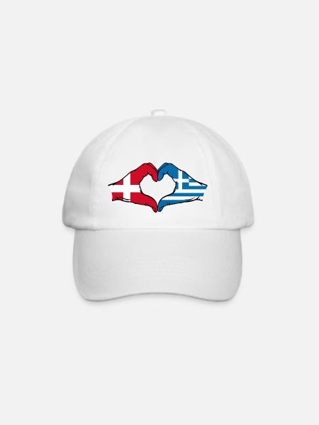 Dänemark Griechenland Flagge Hände Herzform - Baseballkappe - Weiß/Weiß