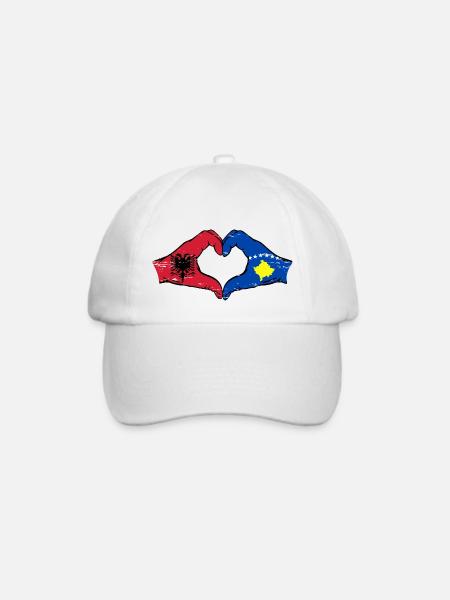 Albanien Kosovo Flagge Hände Herzform used - Baseballkappe - Weiß/Weiß