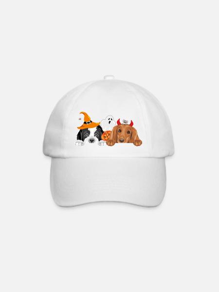 Spannende Hunde mit ausgefallenen Halloween-Accessoires - Baseballkappe - Weiß/Weiß