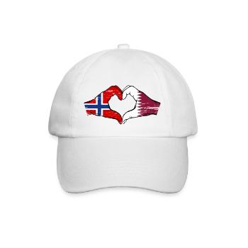 Norwegen Katar Flagge Hände Herzform used - Baseballkappe - Weiß/Weiß - Vorne