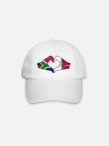 Südafrika Katar Flagge Hände Herzform used - Baseballkappe - Weiß/Weiß