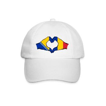 Bosnien Rumänien Flagge Hände Herzform - Baseballkappe - Weiß/Weiß - Vorne