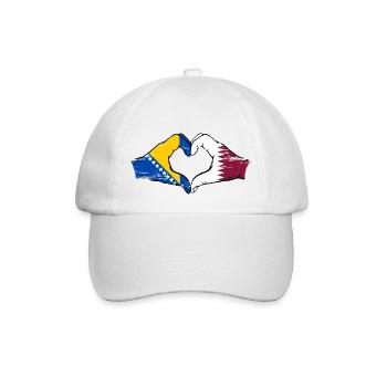 Bosnien Katar Flagge Hände Herzform used - Baseballkappe - Weiß/Weiß - Vorne